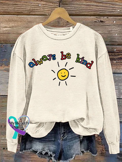 Always Be Kind Crew Neck Long Sleeve Sweatshirt Beige / S