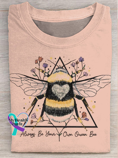 Always Be Your Own Queen Bee Printed Casual Round Neck Short Sleeve T-Shirt Multicolor / S