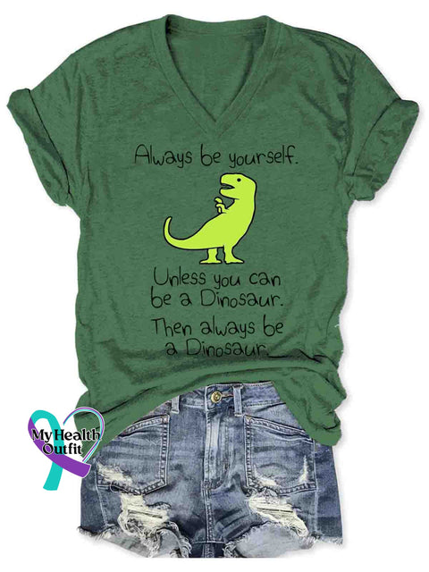 Always Be Yourself Art Print Casual V Neck Tops Green / S