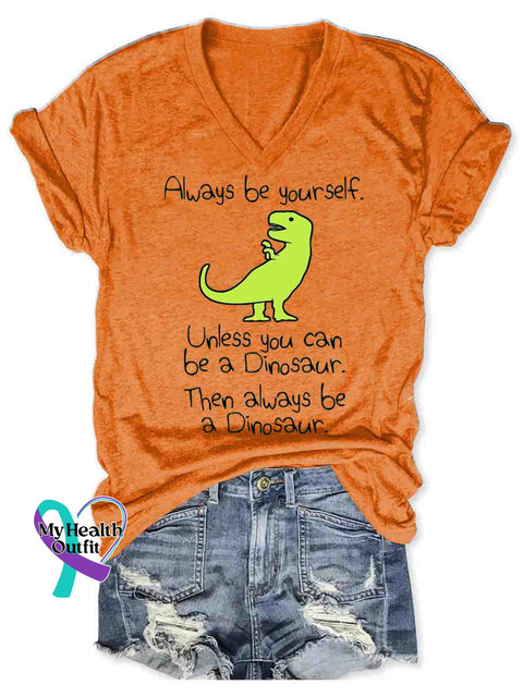 Always Be Yourself Art Print Casual V Neck Tops Orange / S
