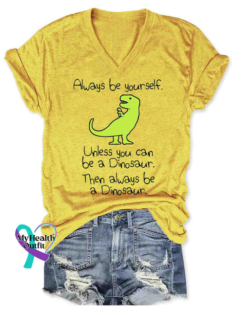 Always Be Yourself Art Print Casual V Neck Tops Yellow / S
