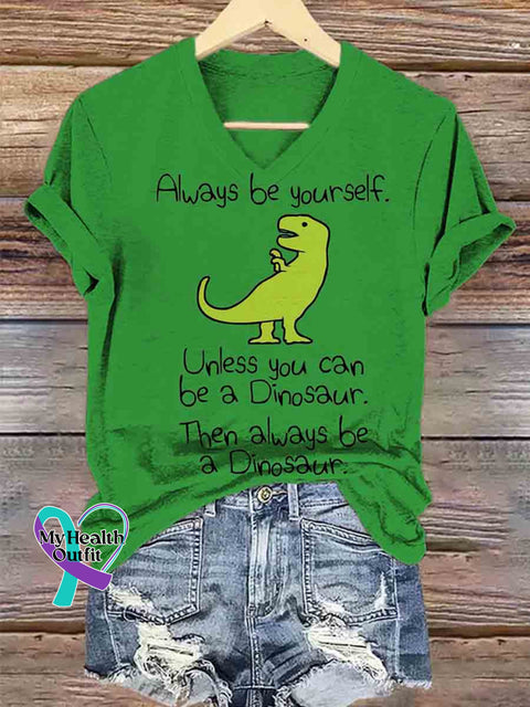 Always be Yourself Art V-neck Casual T-Shirt Green / S