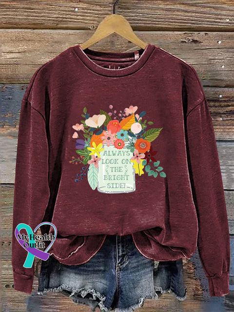 Always Look On The Bright Side Crew Neck Long Sleeve Sweatshirt Claret / S