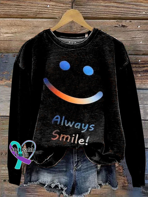 Always Smile Printed Casual Crew Neck Sweatshirt Multicolor / S