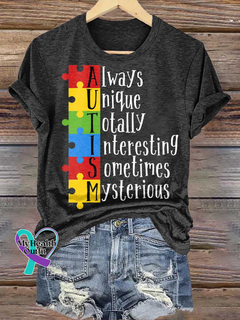 Always Unique Totally Interesting Sometimes Mysterious Autism Awareness T-shirt Black / S