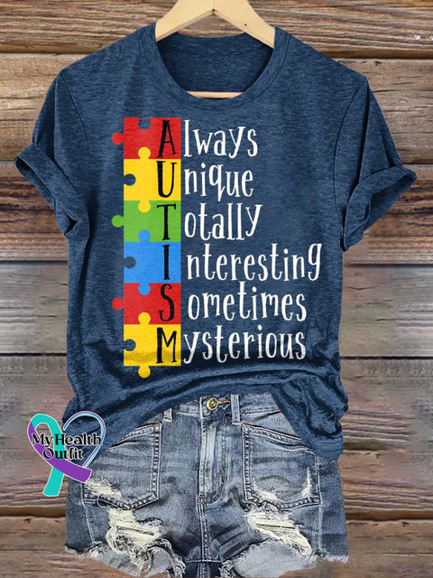 Always Unique Totally Interesting Sometimes Mysterious Autism Awareness T-shirt Blue / S