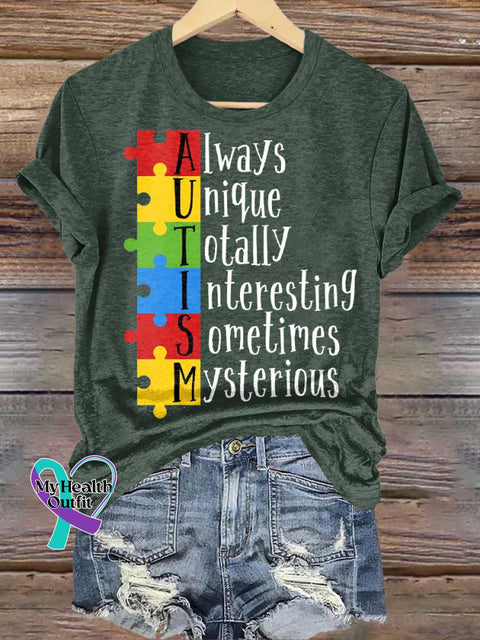 Always Unique Totally Interesting Sometimes Mysterious Autism Awareness T-shirt Green / S