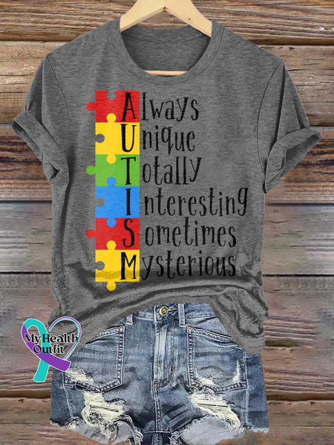 Always Unique Totally Interesting Sometimes Mysterious Autism Awareness T-shirt Grey / S