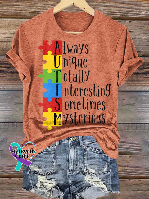 Always Unique Totally Interesting Sometimes Mysterious Autism Awareness T-shirt Orange / S