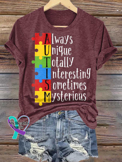 Always Unique Totally Interesting Sometimes Mysterious Autism Awareness T-shirt Red / S