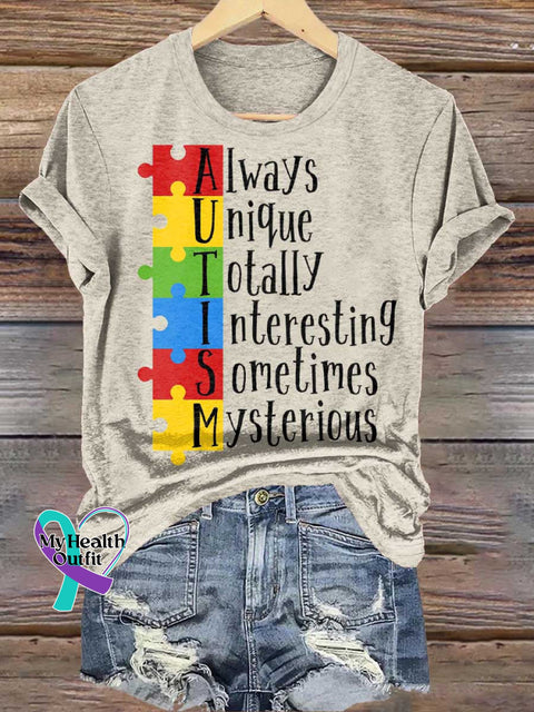 Always Unique Totally Interesting Sometimes Mysterious Autism Awareness T-shirt White / L