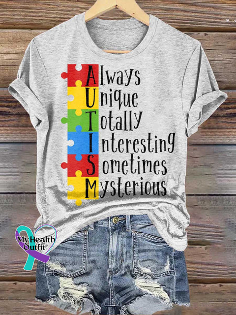 Always Unique Totally Interesting Sometimes Mysterious Autism Awareness T-shirt White / S