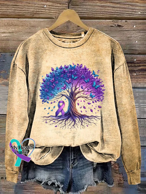 Alzheimer Awareness Art Print Casual Sweatshirt Khaki / S