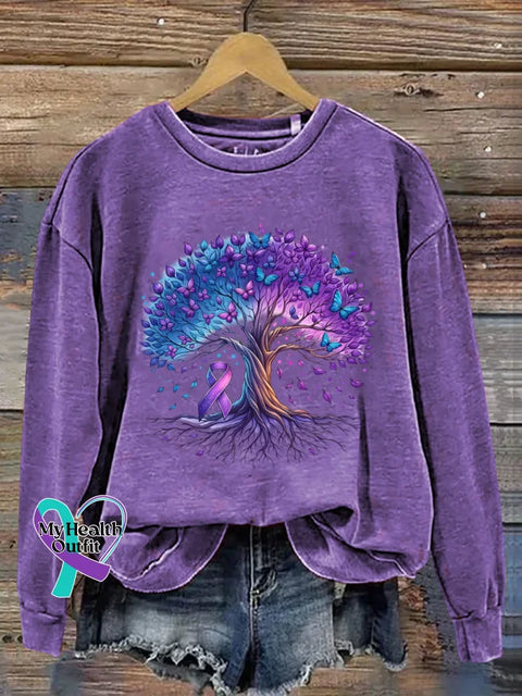Alzheimer Awareness Art Print Casual Sweatshirt Purple / S