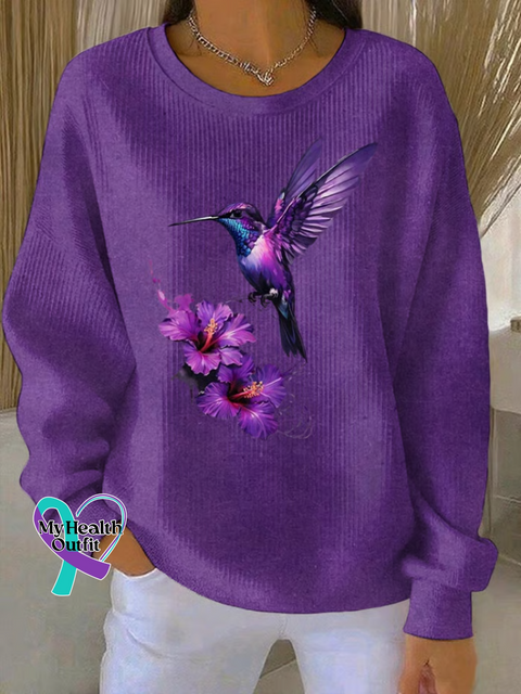 Alzheimer’s Awareness Bird Print Casual Sweatshirt Multicolor / S
