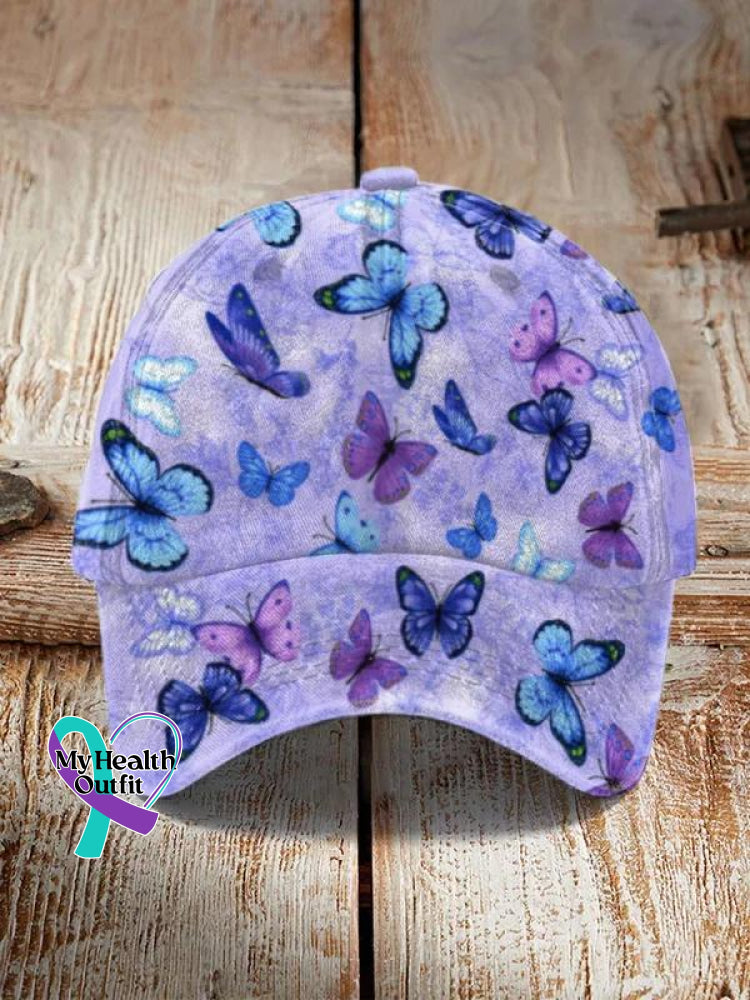 Alzheimer’s Awareness Butterflies Art Print Hats Purple / Onesize