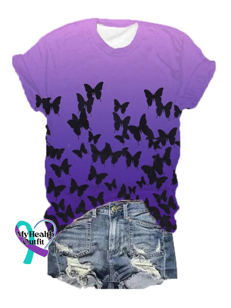 Alzheimer’s Awareness Butterfly Art Printed Women’s T-Shirt Multicolor / S