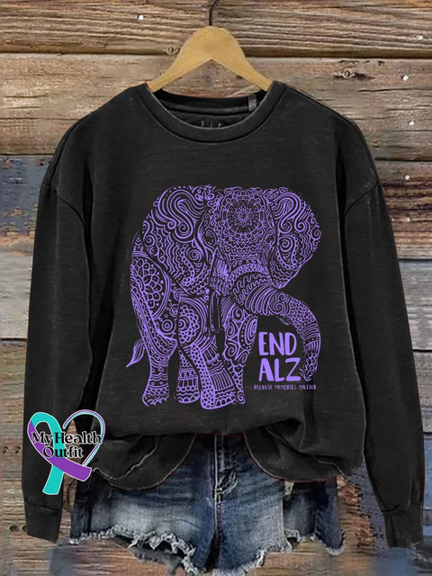 Alzheimer’s Awareness End Alz Because Memories Matter Print Casual Sweatshirt Black / S