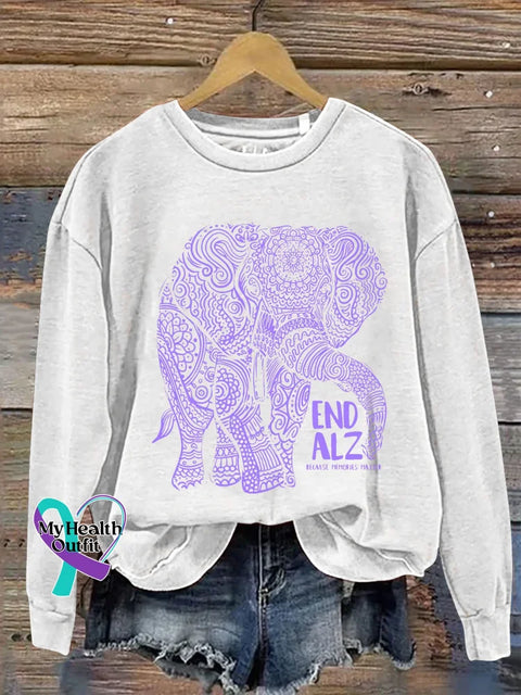 Alzheimer’s Awareness End Alz Because Memories Matter Print Casual Sweatshirt White / S
