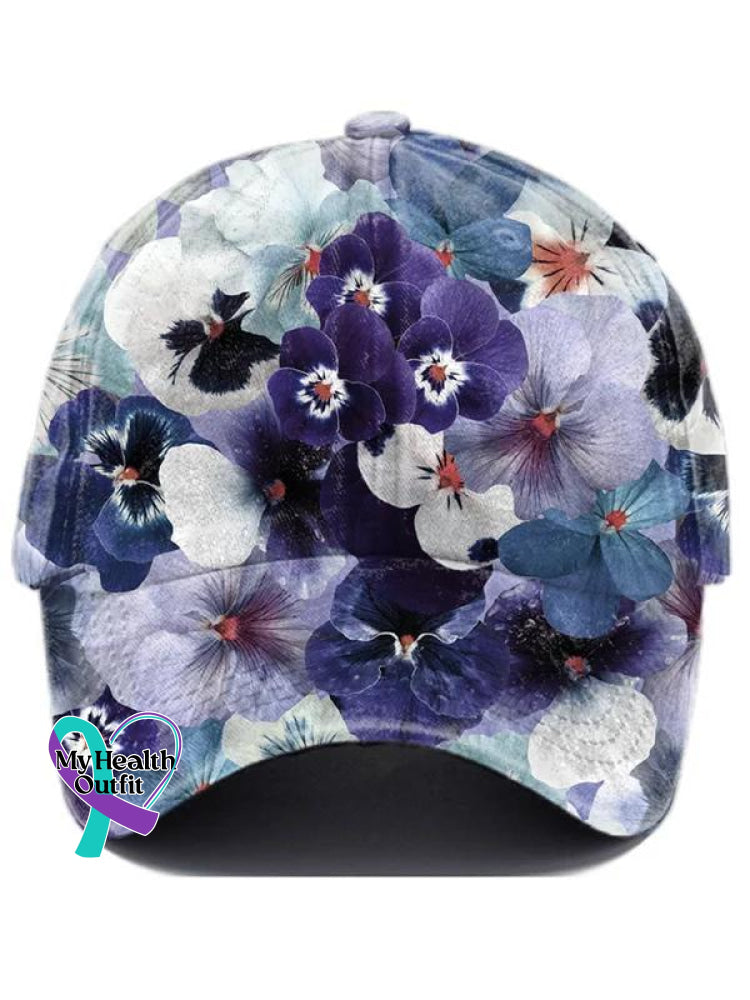 Alzheimer’s Awareness Floral Art Print Hats Blue / Onesize