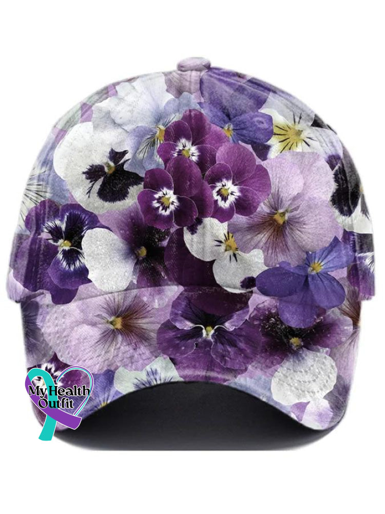 Alzheimer’s Awareness Floral Art Print Hats Purple / Onesize