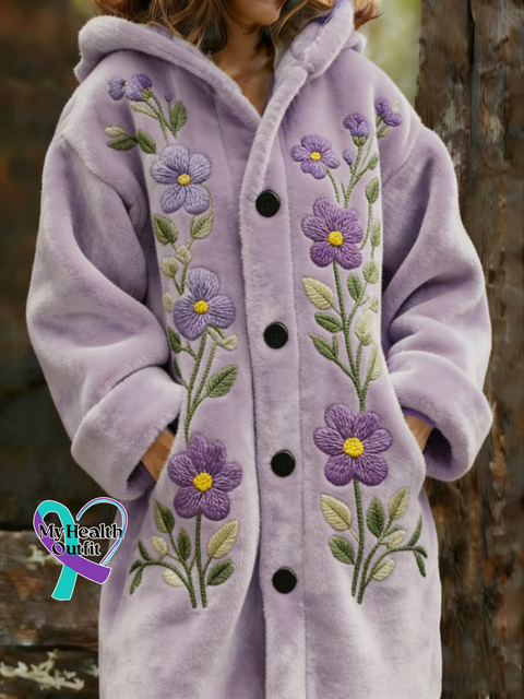 Alzheimer’s Awareness Floral Cozy Hooded Cardigan Multicolor / S