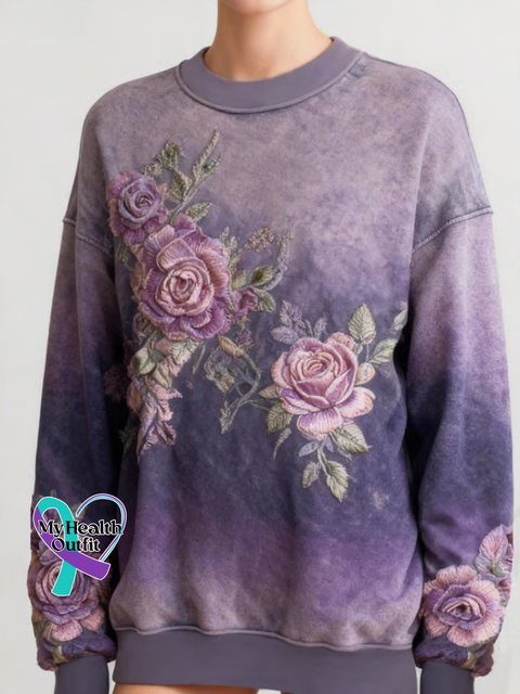 Alzheimer’s Awareness Floral Print Casual Sweatshirt Multicolor / S