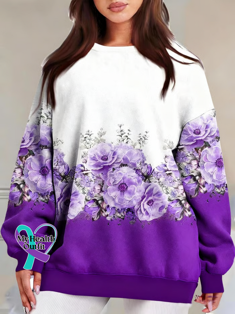 Alzheimer’s Awareness Floral Print Casual Sweatshirt Multicolor / S