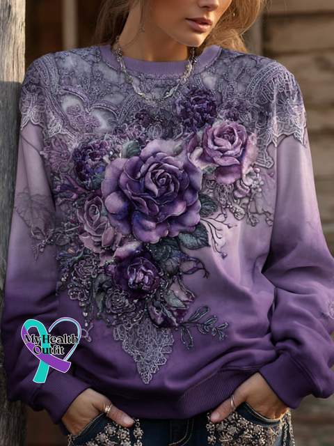 Alzheimer’s Awareness Floral Print Casual Sweatshirt Multicolor / S