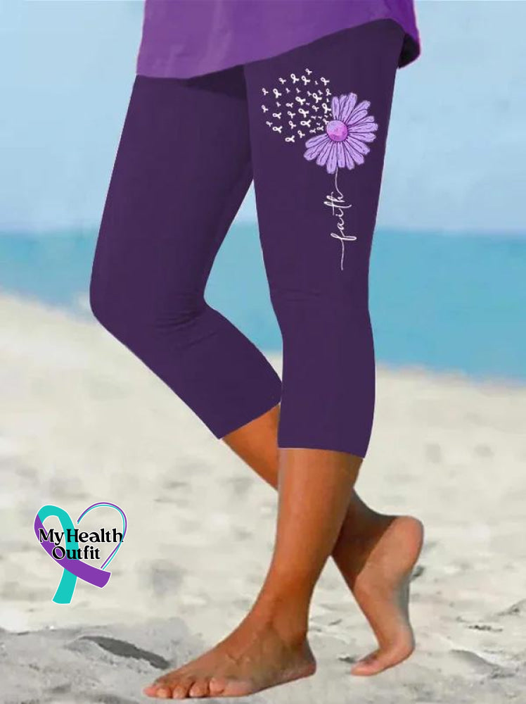 Alzheimer’s Awareness Graphic Printed Casual Stretch Pants Purple / S