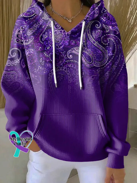 Alzheimer’s Awareness Paisley Cotton Casual Hoodie Sweatshirt Multicolor / S