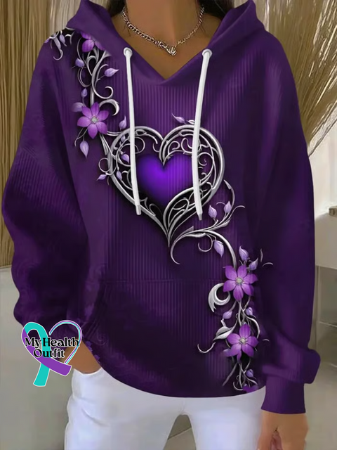 Alzheimer’s Awareness Purple Floral Print Casual Hoodie Sweatshirt Purple / S