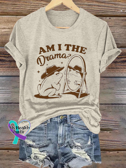 Am I Drama Cowboy Frog Spirit Healthy Matters Printed Casual Round Neck Short Sleeve T-Shirt Beige / S