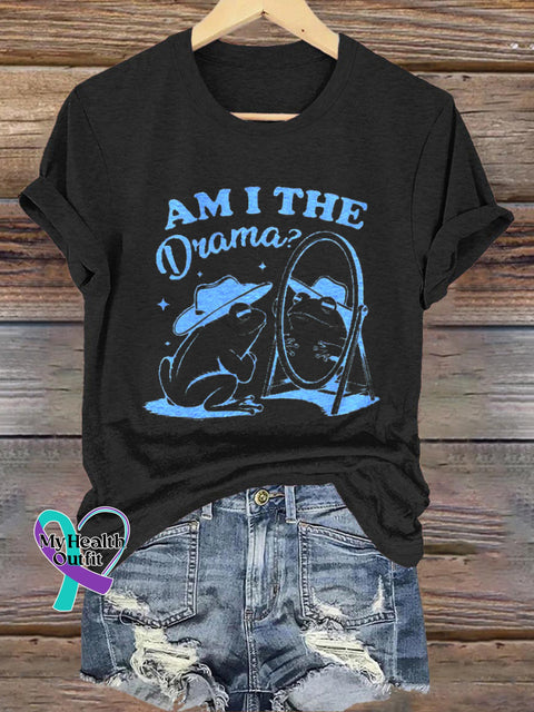 Am I Drama Cowboy Frog Spirit Healthy Matters Printed Casual Round Neck Short Sleeve T-Shirt Black / S