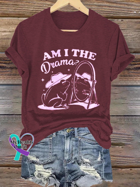 Am I Drama Cowboy Frog Spirit Healthy Matters Printed Casual Round Neck Short Sleeve T-Shirt Brown / S