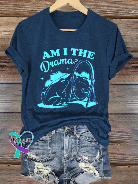 Am I Drama Cowboy Frog Spirit Healthy Matters Printed Casual Round Neck Short Sleeve T-Shirt NavyBlue / S