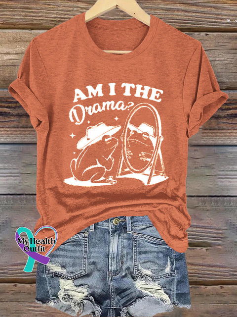 Am I Drama Cowboy Frog Spirit Healthy Matters Printed Casual Round Neck Short Sleeve T-Shirt Orange / S