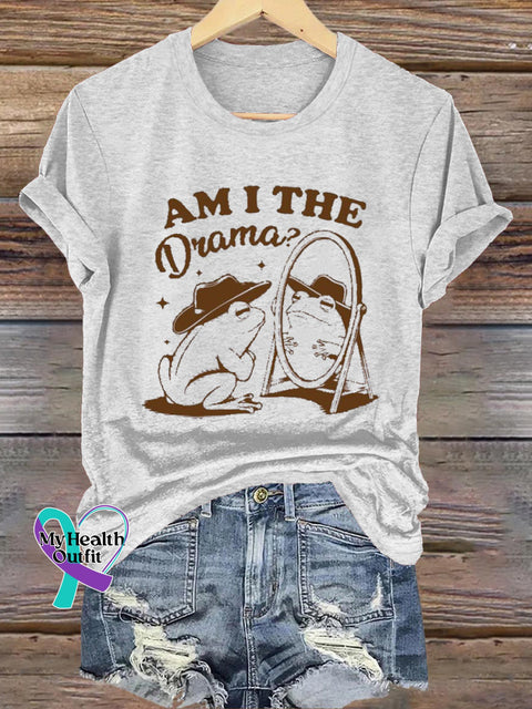Am I Drama Cowboy Frog Spirit Healthy Matters Printed Casual Round Neck Short Sleeve T-Shirt White / S