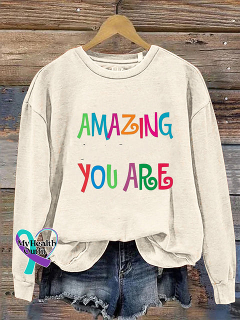 Amazing You Are Crew Neck Long Sleeve Sweatshirt Beige / S