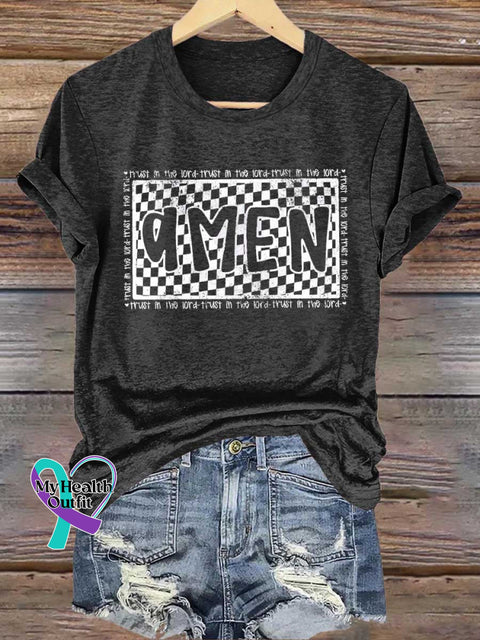 Amen Trust In The Lord Retro Christian Religious Bible Verse Jesus T-Shirt Black / S