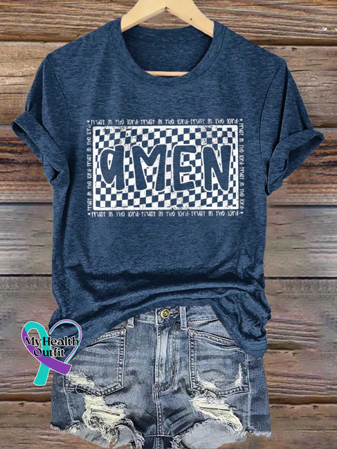 Amen Trust In The Lord Retro Christian Religious Bible Verse Jesus T-Shirt Blue / S