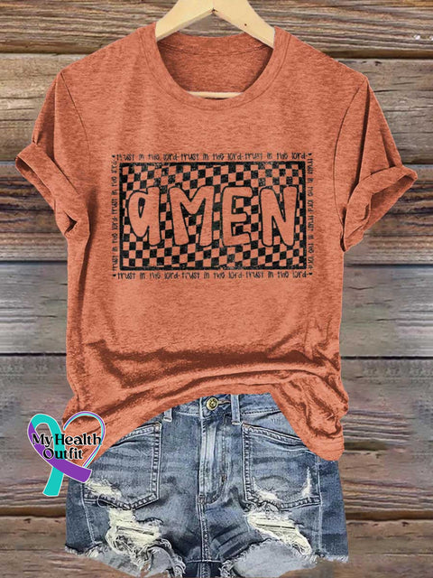 Amen Trust In The Lord Retro Christian Religious Bible Verse Jesus T-Shirt Orange / S