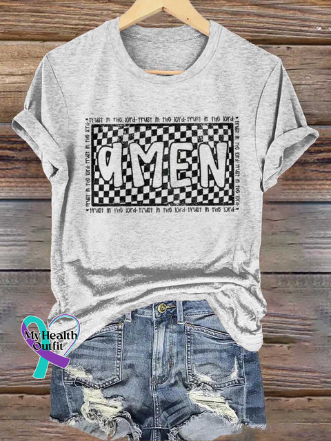 Amen Trust In The Lord Retro Christian Religious Bible Verse Jesus T-Shirt White / S