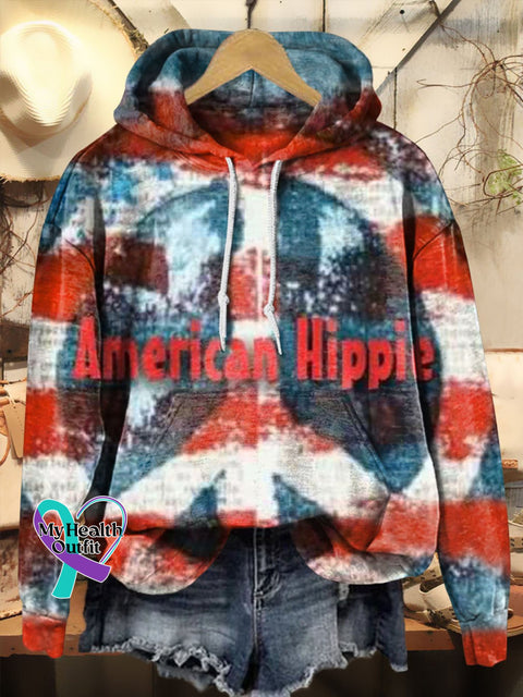 America Hippie Print Casual Sweatshirt Multicolor / S