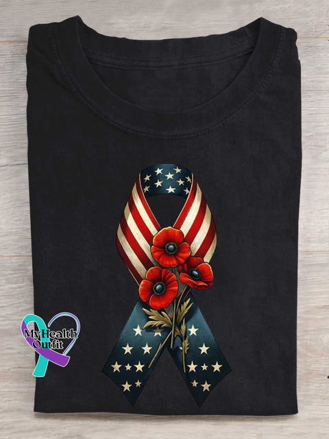 American Flag-Memorial Day Remember And Honor Ribbon Poppy Flag T-shirt Black / S
