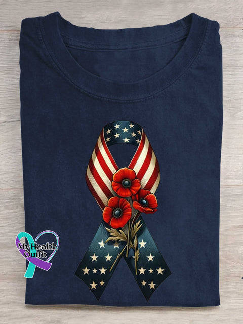 American Flag-Memorial Day Remember And Honor Ribbon Poppy Flag T-shirt Blue / S