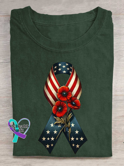 American Flag-Memorial Day Remember And Honor Ribbon Poppy Flag T-shirt Green / S