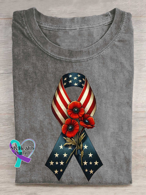 American Flag-Memorial Day Remember And Honor Ribbon Poppy Flag T-shirt Grey / S