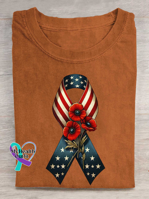 American Flag-Memorial Day Remember And Honor Ribbon Poppy Flag T-shirt Orange / S