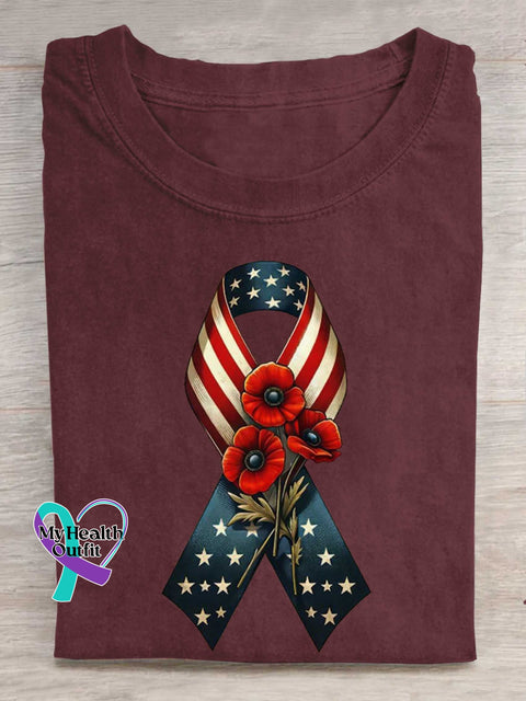 American Flag-Memorial Day Remember And Honor Ribbon Poppy Flag T-shirt Red / S